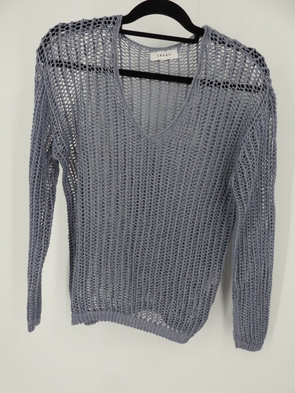 Urago, Ladies Periwinkle, Light Blue Loose Knit Crochet Sweater Measures large L